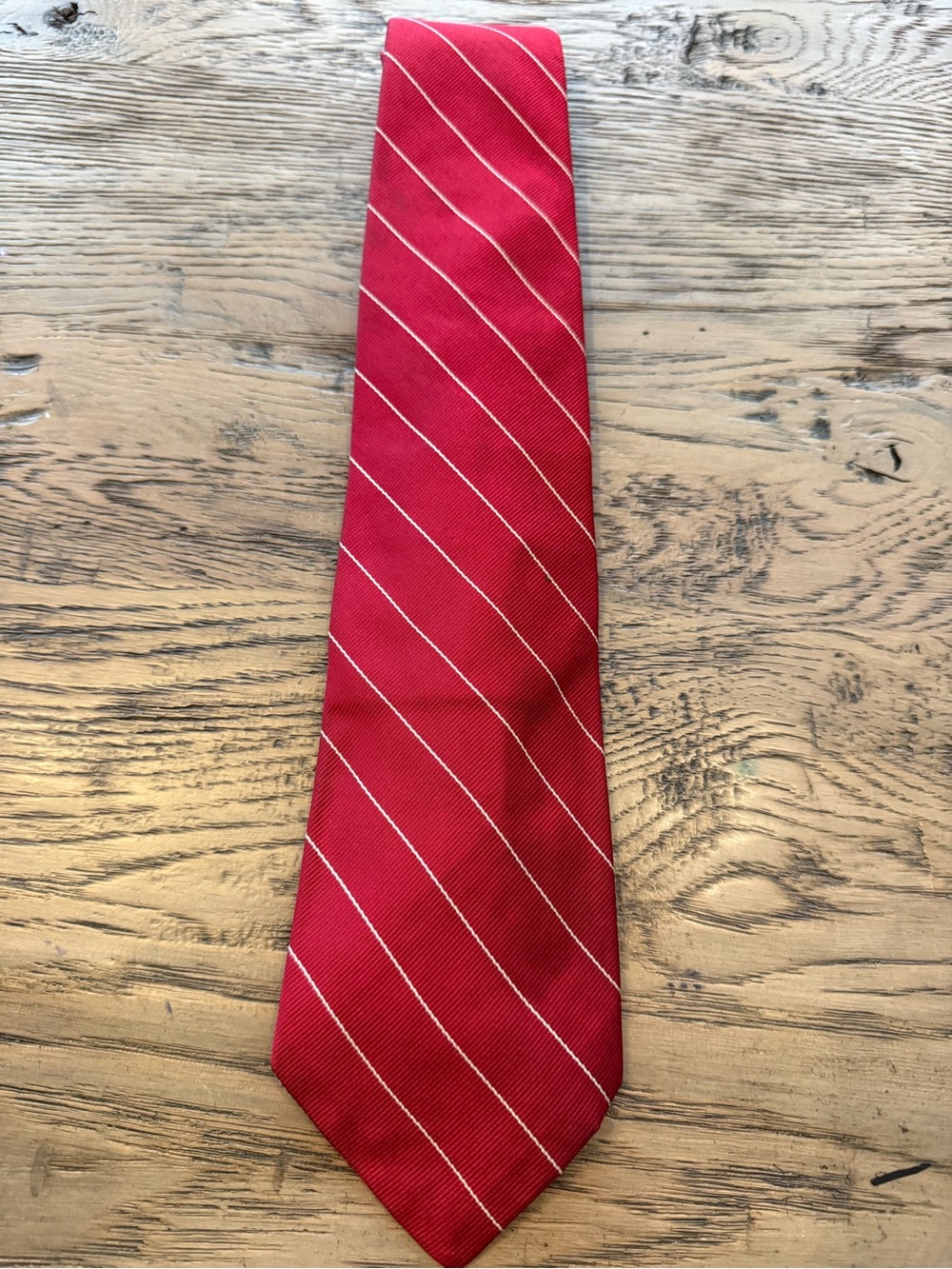 Paul Stuart Red Silk Diagonal Stripe Tie with White Accents